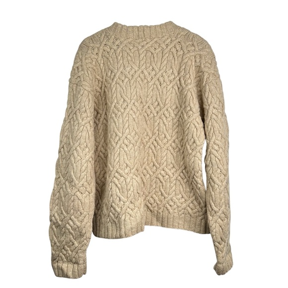 J Crew Oarsman Vintage Mens 3D Chunky Fisherman Sweater Sz M Wool Oatmeal Cable - Picture 2 of 3